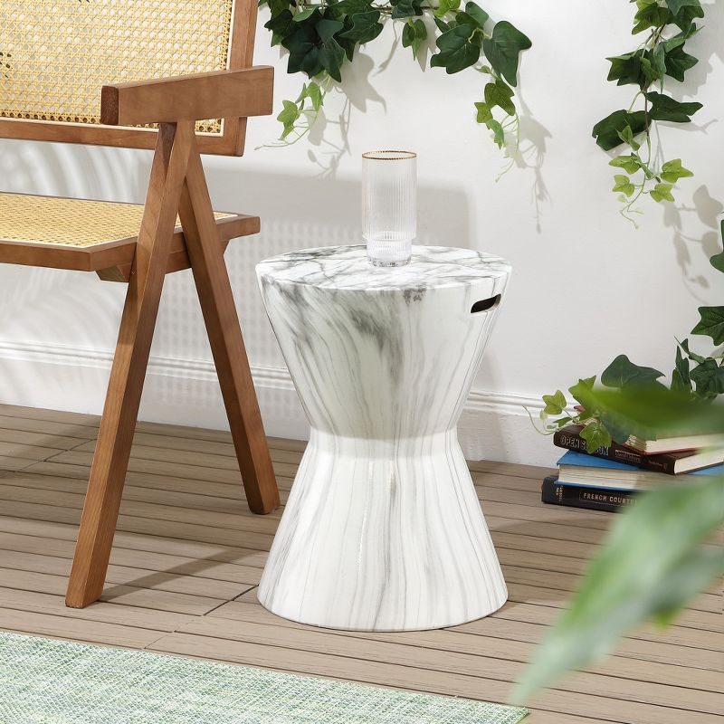 JONATHAN Y African Drum 17.3" White Marble Finish Ceramic Garden Stool