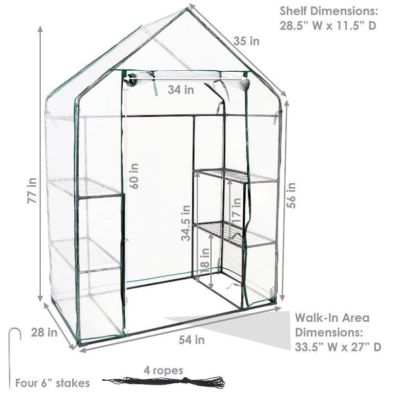 Sunnydaze Outdoor Portable Tiered Growing Rack Deluxe Walk-In Greenhouse with Roll-Up Door - 4 Shelves - Clear - 54" x 28" x 77"