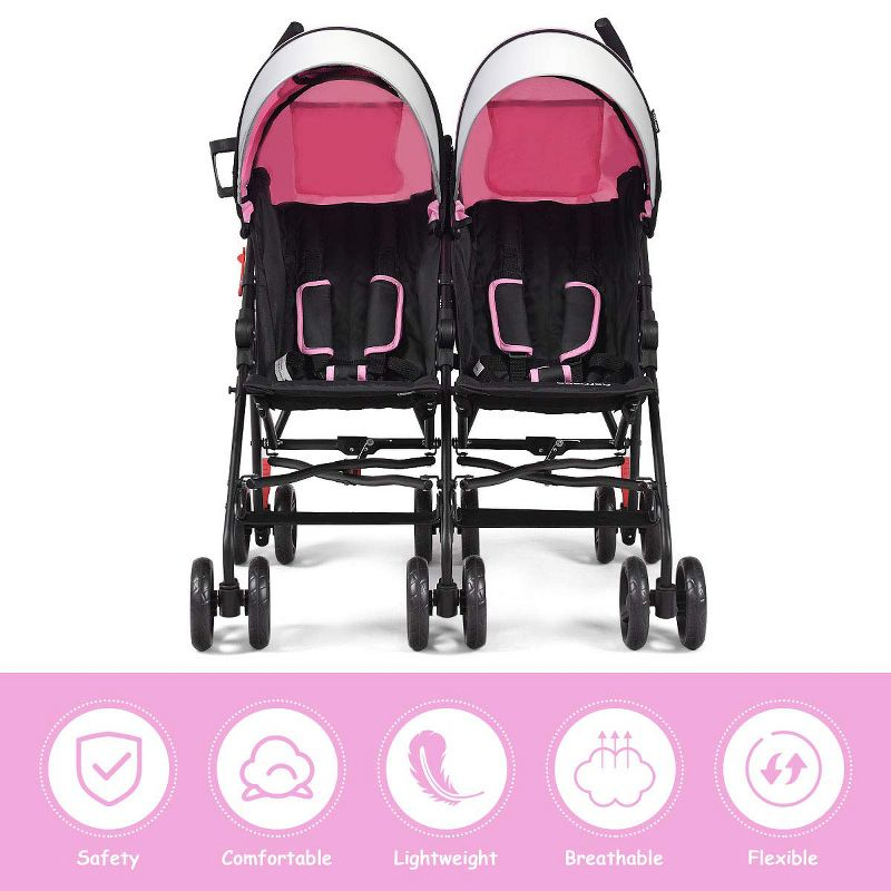 Infans Double Light-Weight Stroller, Travel Foldable Design, Twin Umbrella Stroller with 5-Point Harness, Cup Holder, Sun Canopy for Baby, Toddlers