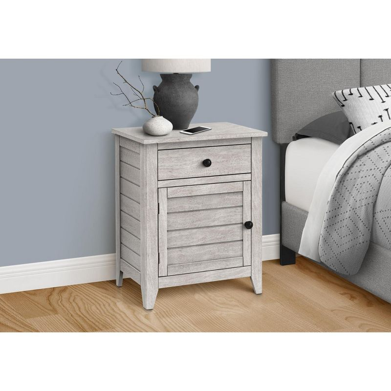 Monarch Specialties Accent Table Nightstand Storage Drawer End Side Table Bedroom Lamp Storage Grey Veneer Transitional