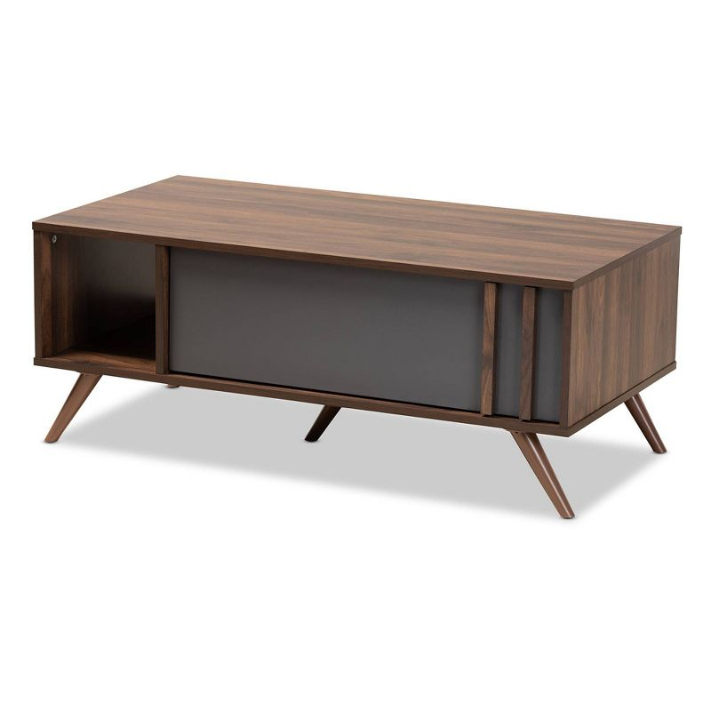 1 Drawer Naoki Two-Tone Wood Coffee Table Gray/Walnut - Baxton Studio: Modern Rectangular Particle Board Table with Shelf