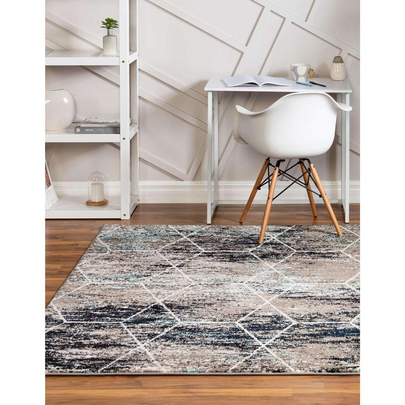 Unique Loom 7' 0 x 7' 0 Trellis Frieze Geometric Blue Multi Area Rug