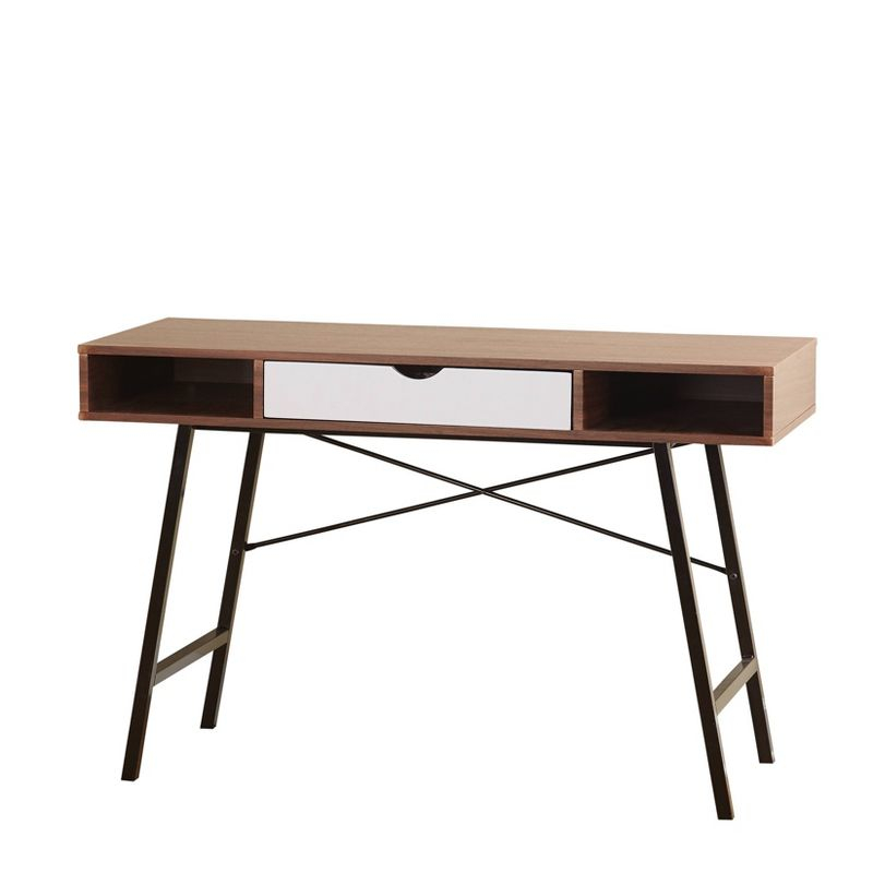 Edison Mid-Century Modern Writing Desk Espresso/Black - Buylateral: Home Office, Metal Frame, Cubbies