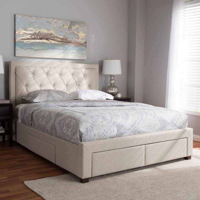 King Aurelie Modern and Contemporary Fabric Upholstered Storage Bed Light Beige - Baxton Studio: Wood Frame, Polyester Fill, No Box Spring Needed