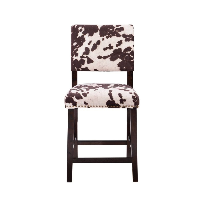Linon 24" Corey Microfiber Upholstery Counter Height Barstool Cow print : Farmhouse Style, Wood Frame, Footrest
