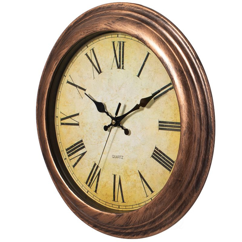 Clockswise 15.5 in Wall Clock for Home Kitchen Living/Dining Room Office Over Fireplace Decor, Easy to Read, Rustic Bronze, Non-Ticking Roman Numerals