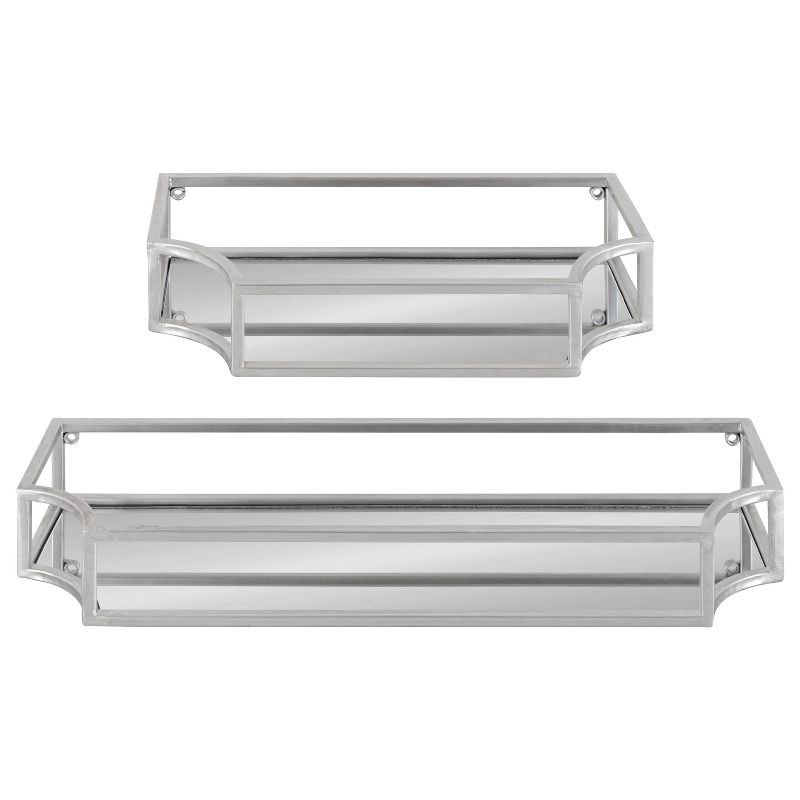Kate & Laurel All Things Decor 2pc Ciel Metal Wall Shelf Set Silver - Geometric Design, Glass Surface, No Assembly Required