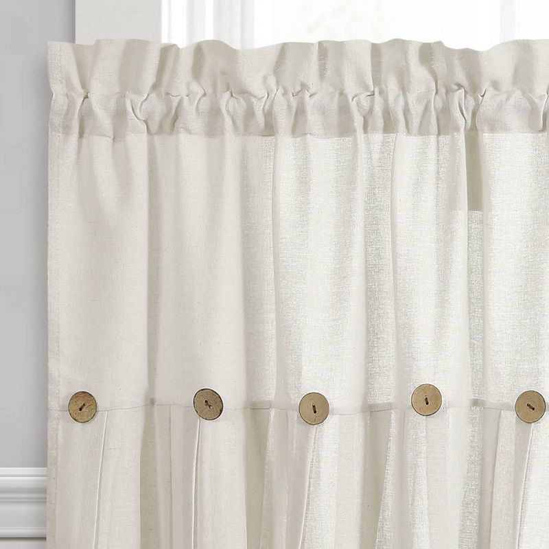 Set of 2 (36"x29") Farmhouse Linen Button Kitchen Curtain Tiers Off White - Lush Décor: Solid Cotton & Linen Rod Pocket