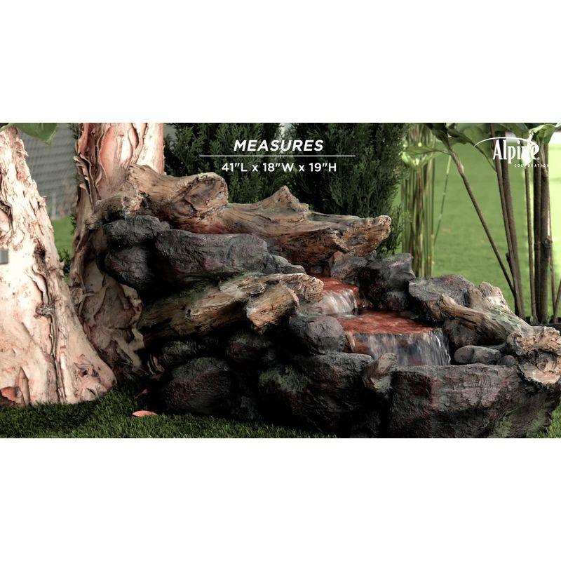 19" Resin River Rocks and Logs Fountain with LED Lights Gray/Cool White - Alpine Corporation: Indoor/Outdoor, Weather-Resistant