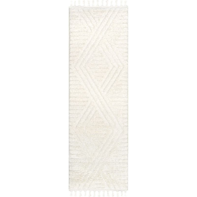 Nuloom Risette Geometric Shag Tassel Indoor Area Rug, Runner 2' 6" x 6', Ivory