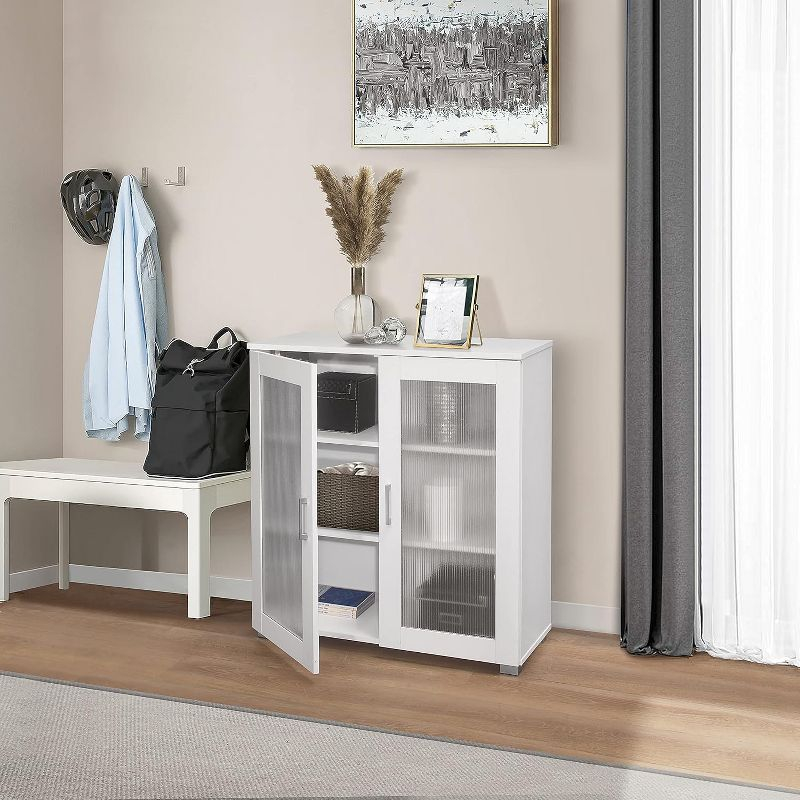 Kings Brand Furniture - 2-Door Accent Storage Cabinet, Sideboard Buffet Floor Storage Cupboard for Kitchen, Dining Room, Living Room, Entryway - White