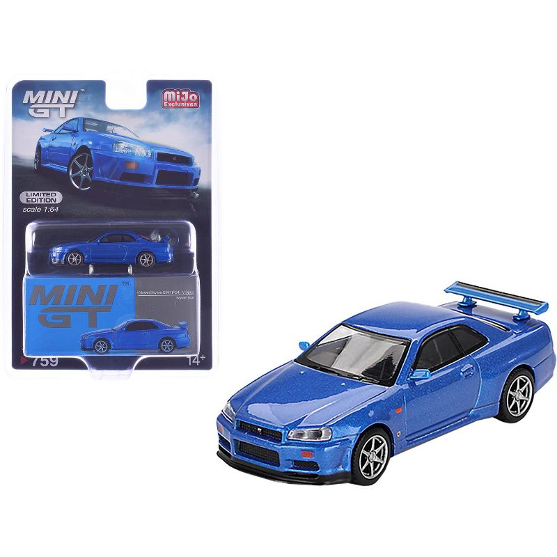 Nissan Skyline GT-R (R34) V-Spec RHD (Right Hand Drive) Bayside Blue Metallic Limited Edition 1/64 Diecast Model Car by Mini GT