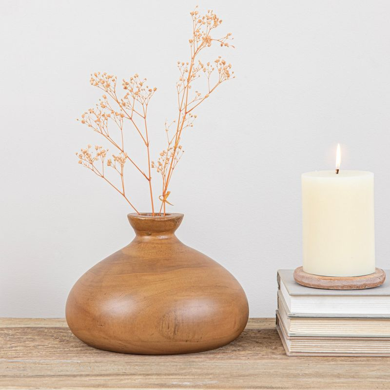 Storied Home Decorative Paulownia Wood Vase, Walnut Finish