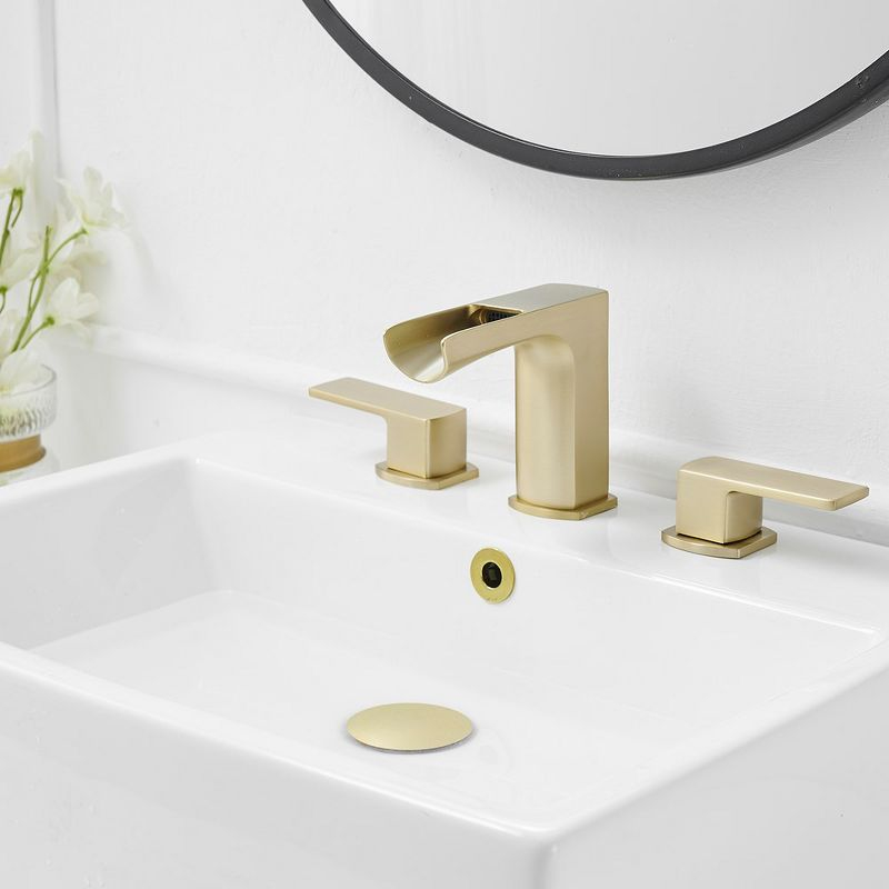 BWE Waterfall 8 in. Widespread Double Handle Bath Faucet Set 3 Holes Vanity Sink With Metal Drain