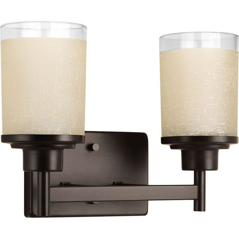 Progress Lighting Alexa Collection 2-Light Bath Fixture, Antique Bronze, White Linen Glass Shade