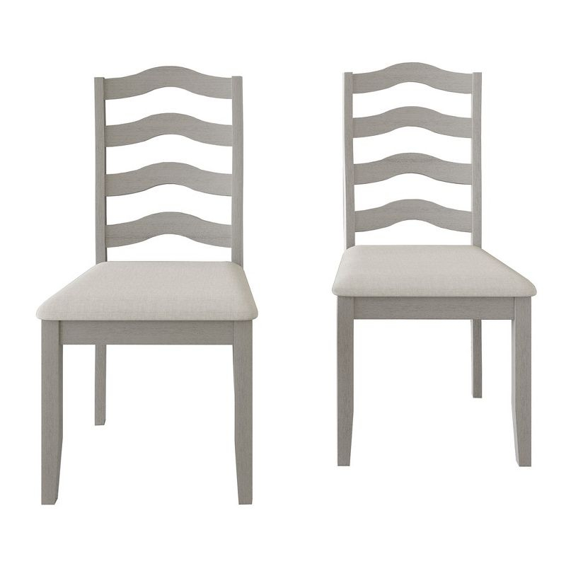 ChaletPosh White Wooden Dining Chair With Warm Grey Cover (Set of 2)