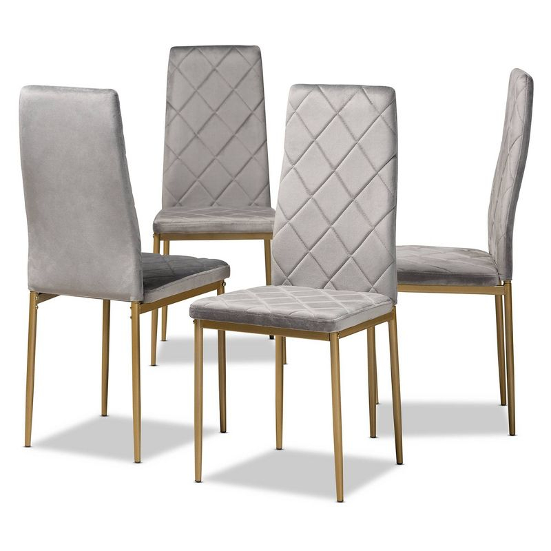 4pc Blaise Velvet Fabric Upholstered and Metal Dining Chair Set Gray/Gold - Baxton Studio