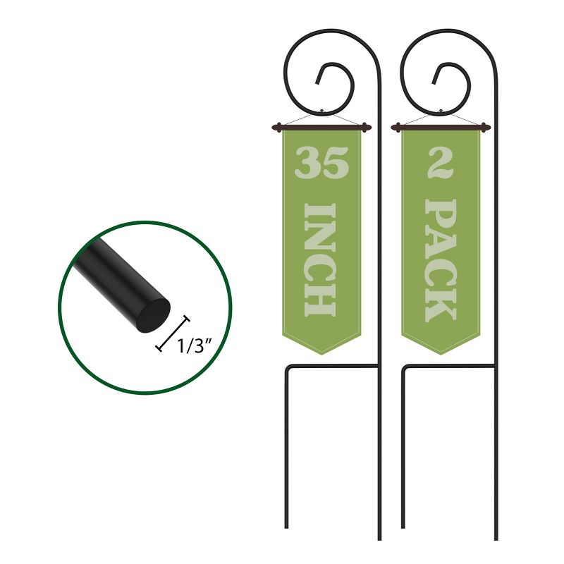Shepherd Hooks-Set of 2-Metal Pole with Hooks for Hanging Baskets, Bird Feeders & Lanterns-35" Tall- For Flower Gardens & Patios by Nature Spring