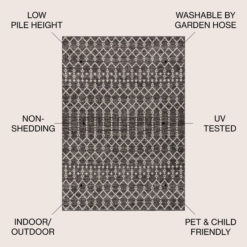 3'x5' Ourika Moroccan Geometric Textured Weave Indoor/Outdoor Area Rug, Black/Gray - JONATHAN Y