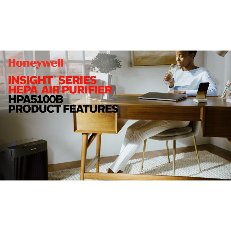 Honeywell Insight 190' Medium-Large Rooms HEPA HPA5100WV1 Air Purifier White: Quiet Fan, Carbon Filter, Energy Star Certified