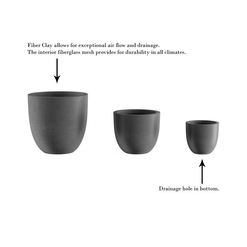 Nature Spring 3-Piece Fiber Clay Planter Pot Set - Gray