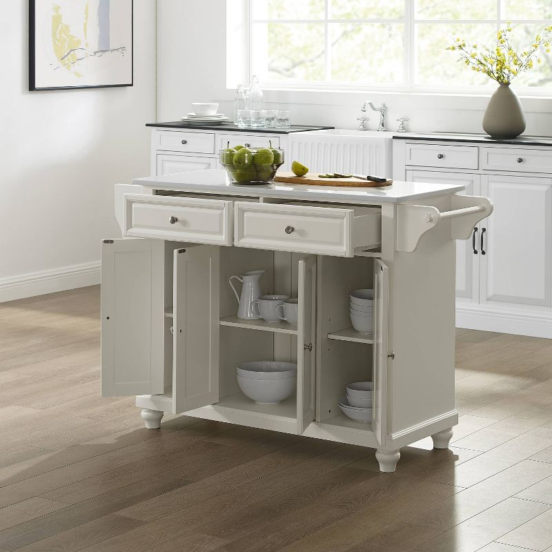 Cambridge Granite Top Full Size Kitchen Island/Cart White - Crosley: Adjustable, Storage, Spice Rack