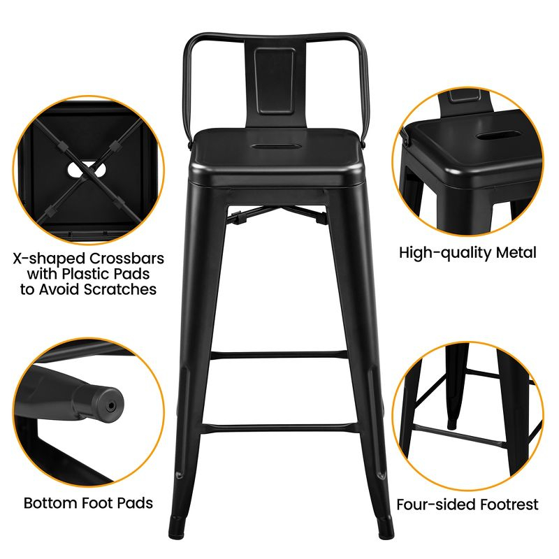 Yaheetech 26" Stackable Low Back Metal Counter Height Bar Stools with Footrest, Set of 4