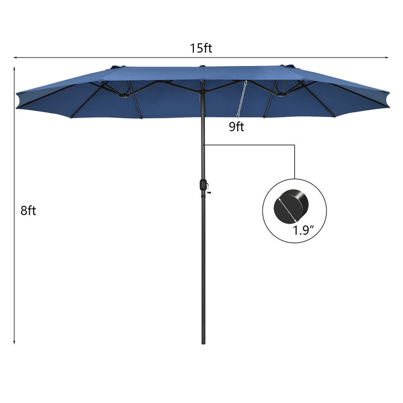 Costway 15FT Patio Double-Sided Umbrella Crank Outdoor Garden Market Sun Shade Navy