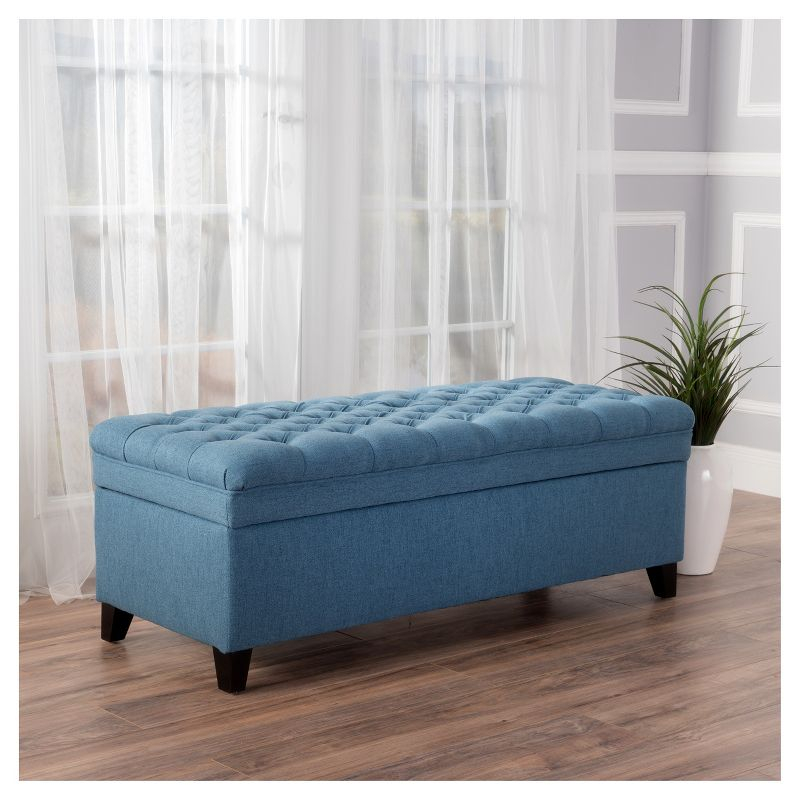 Juliana Storage Ottoman Blue - Christopher Knight Home: Upholstered Rectangular Bench, 250lb Capacity