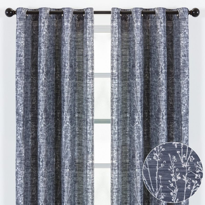 Chanasya 2pk Jacquard Floral Partial Room Darkening Grommet Window Curtain Panels - Set of 2 - 52 x 84 Inches Long - Dark Blue