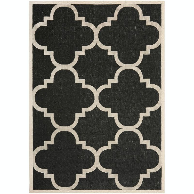 Courtyard CY6243 Power Loomed Indoor and Outdoor Area Rug - Black/Beige - 5'3"x7'7" - Safavieh