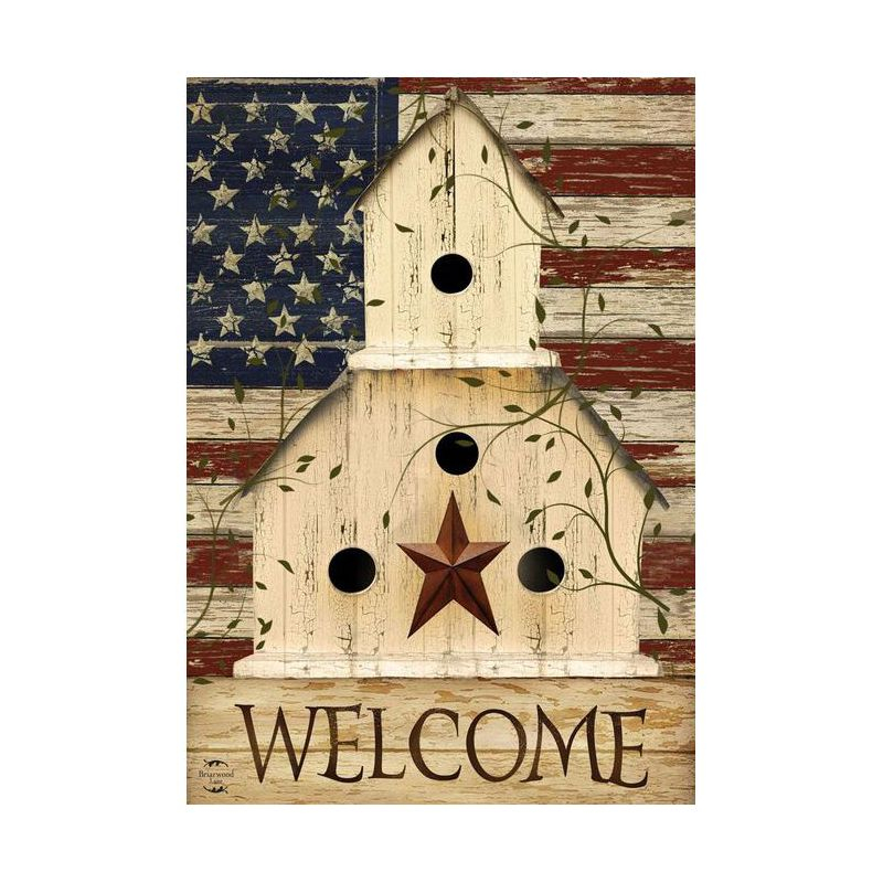 Americana Welcome House Flag Primitive Patriotic 28" x 40" Briarwood Lane