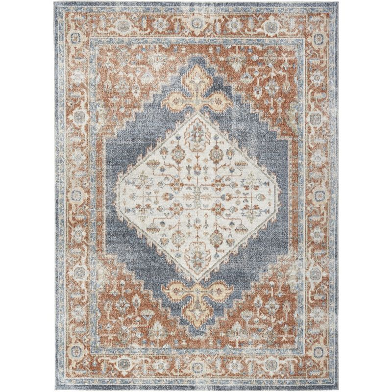 Nourison Astra Machine Washable Vintage Persian Indoor Rug Denim Multi 5'3" x 7'