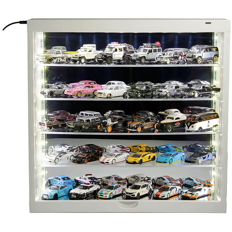 Showcase Wall Mount 5 Tier Display Case White with Mirror Back Panel "Mijo Exclusives" for 1/64-1/43 Scale Models