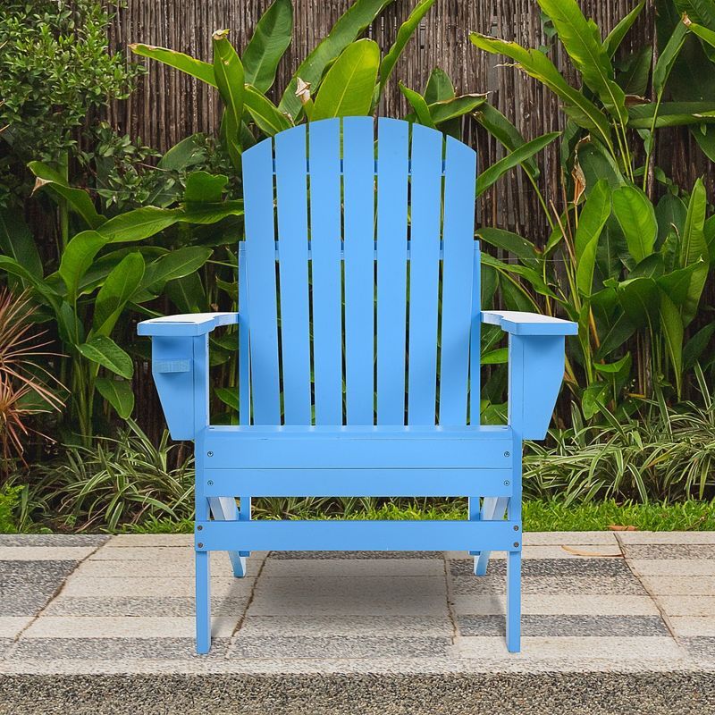 Outsunny Oversized Adirondack Chair, Outdoor Fire Pit and Porch Seating, Classic Log Lounge w/ Built-in Cupholder for Patio, Backyard, Blue