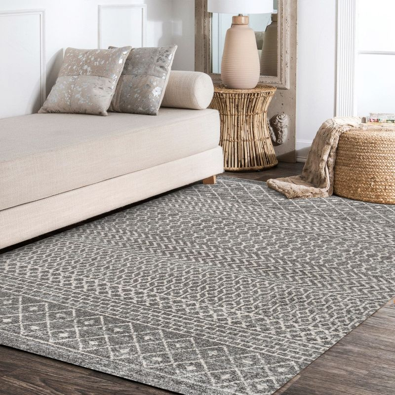 3' x 5' Arta Moroccan Modern Geometric Rug Area Rug, Gray/Cream - JONATHAN Y