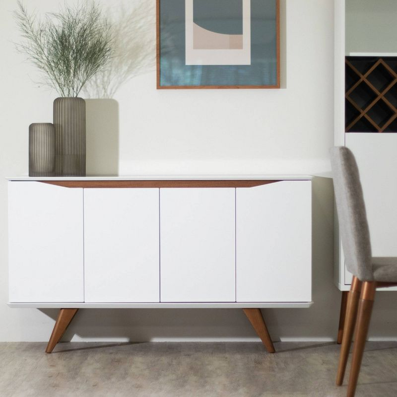 Manhattan Comfort 53.15" Tudor 4 Shelf Sideboard White/Cream : Mid-Century Buffet Server, MDF Storage Cabinet