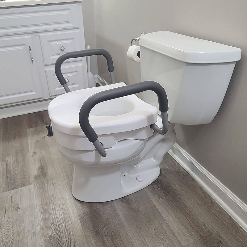 Carex E-Z Lock Raised with Armrests Toilet Seat - White