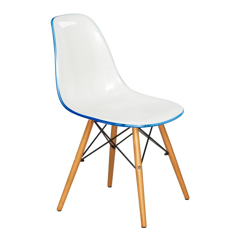 LeisureMod Dover Molded Dining Chair with Wooden Legs Set Of 2 in White Blue