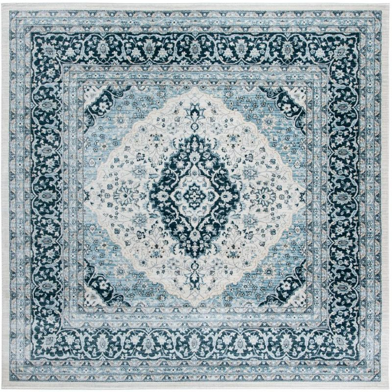 Isabella ISA919 Power Loomed Area Rug - Cream/Dark Blue - 6'7"x6'7" - Safavieh