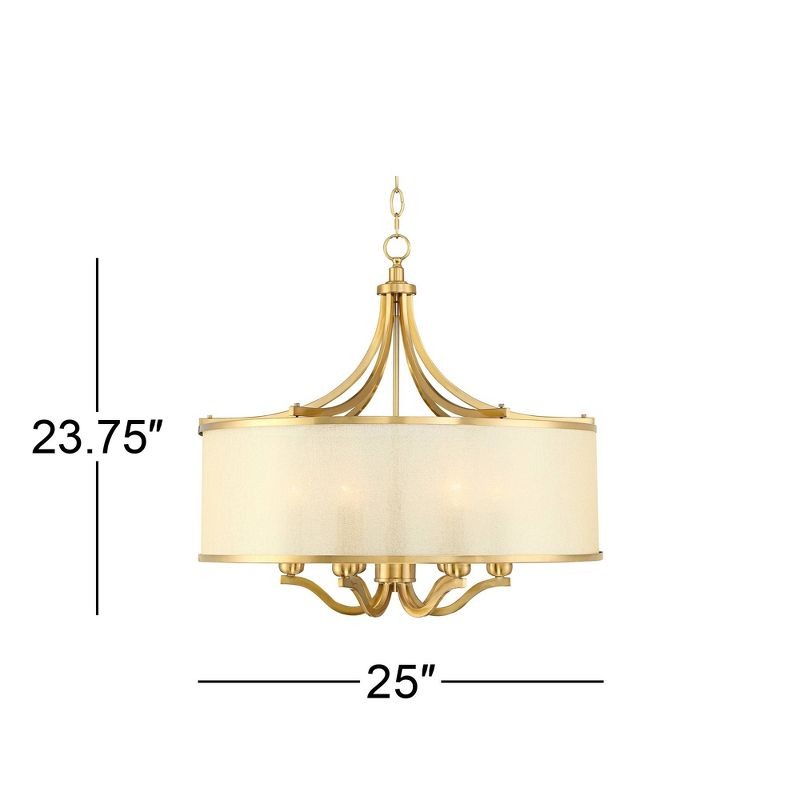 Possini Euro Design Sydney Warm Brass Drum Chandelier 25" Wide Modern Clear Gold Organza Shade 6-Light Fixture for Dining Room House Kitchen Island