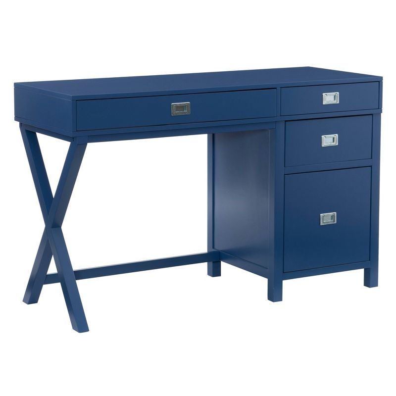 Peggy Transitional Campaign Side Storage Desk Navy - Linon: With File Drawer & Ample Workspace