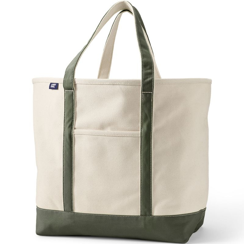 Lands' End Extra Large Natural 5 Pocket Open Top Canvas Tote Bag -  - Natural/Dark Olive Green
