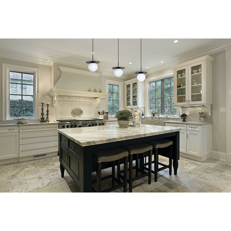 1-Light Arenales Mini Pendant Structured Black Finish with White Opal Glass Shade - EGLO: Adjustable, Vintage Style