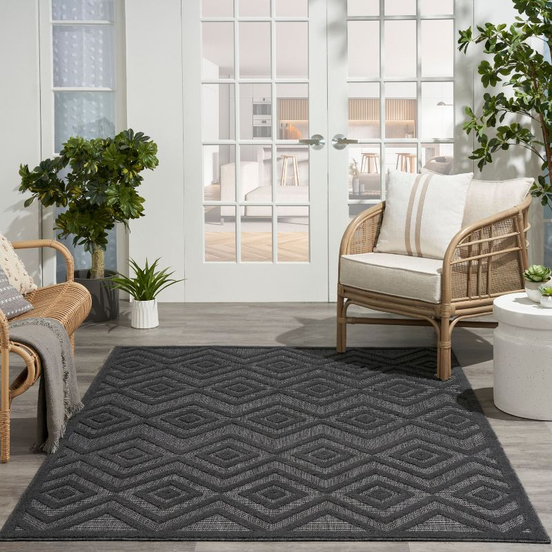 Nourison Versatile Diamond Geometric Flatweave Indoor Outdoor Area Rug Charcoal/Black 6' x 9'
