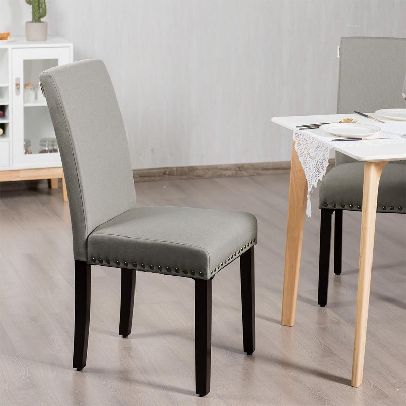 Costway Set of 2 Fabric Dining Chairs Upholstered with Nailhead Trim Beige
