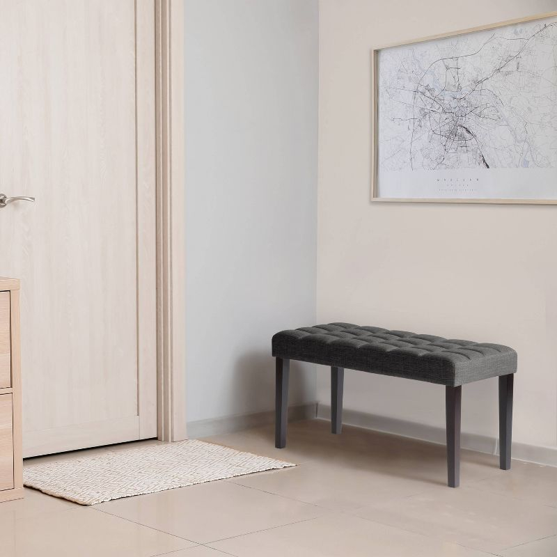 California Fabric Tufted Bench Dark Gray - CorLiving: Entryway, Living Room, Foam Padded, Wood Legs