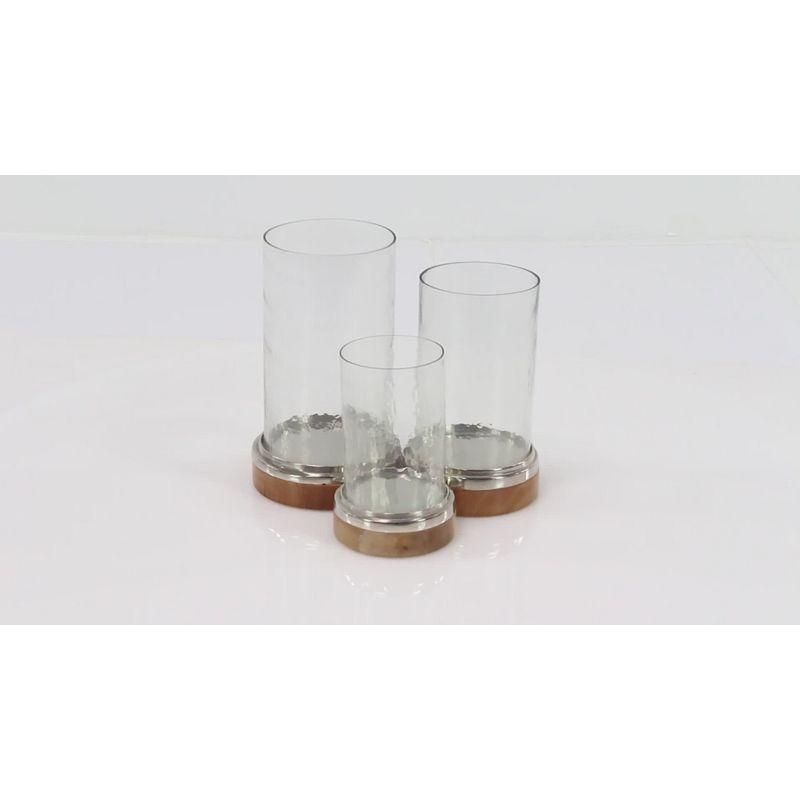 Set of 3 Mango Wood and Aluminum Candle Holders - Olivia & May
