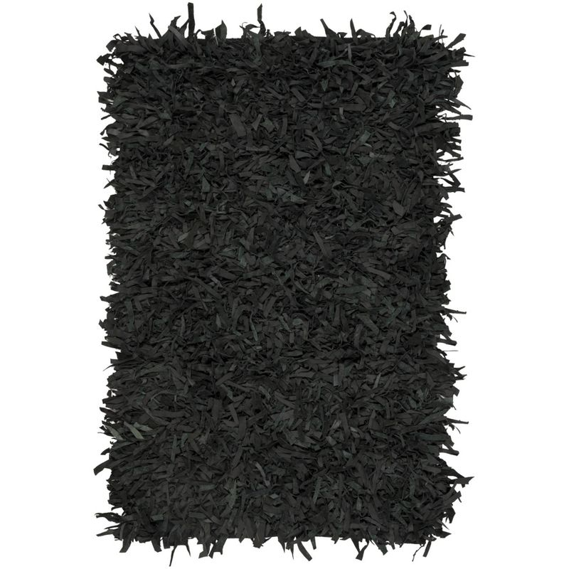 Leather Shag LSG601 Handwoven Accent Rug - Black - 3'x5' - Safavieh