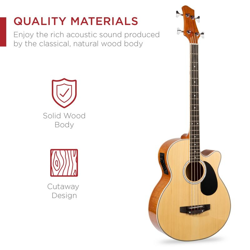Best Choice Products 22-Fret Full Size Acoustic Electric Bass Guitar w/ 4-Band Equalizer, Truss Rod, Padded Gig Bag - Natural